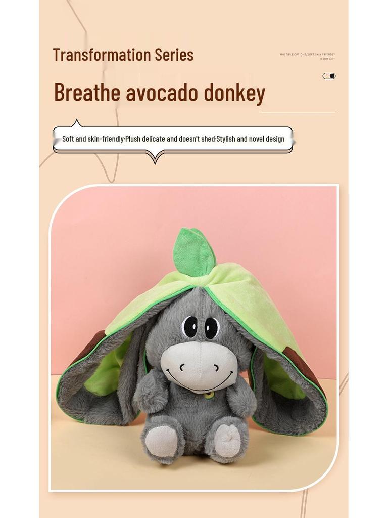 Glowing Breathing Avocado Donkey Plush Toy - Washable & Funny Comfort Doll for Kids