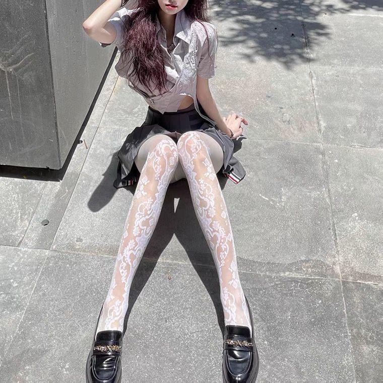 Женские ретро чулки до икры с узором теленка, вышивкой японской и французской розы