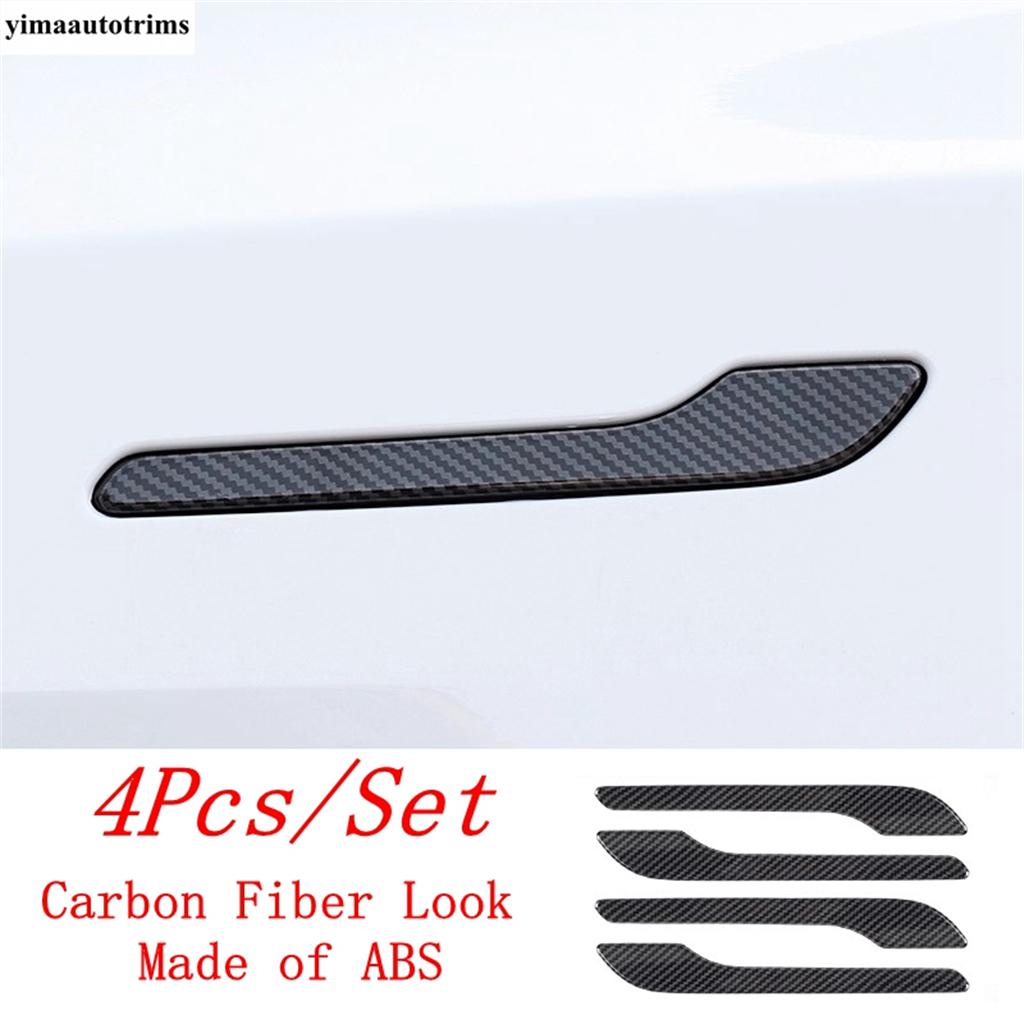 Car Outer Door Handle Decoration Cover Trim ABS Black / Stainless Steel Accessories Exterior For Tesla Model 3 Model Y 2024