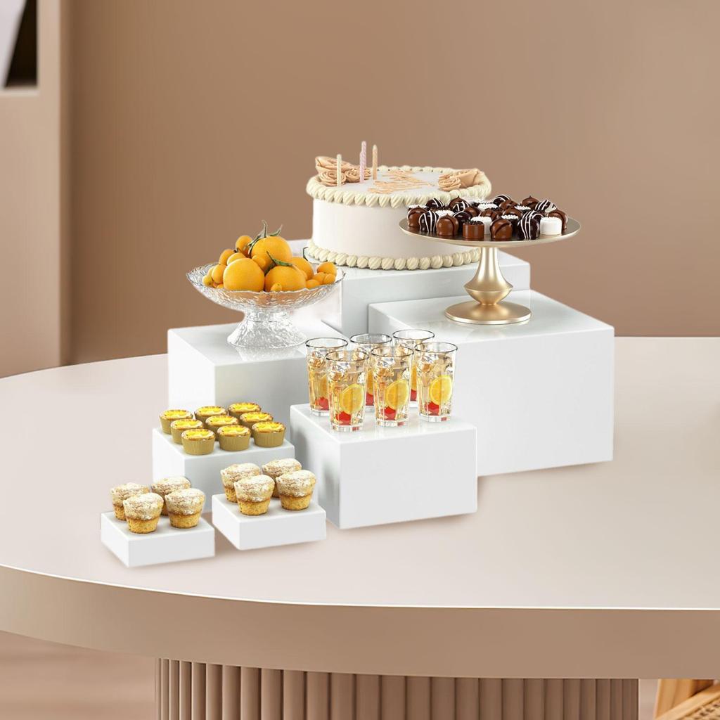 7 Pieces Buffet Riser Stackable Space Saving for Food Cupcake Small Figurine Food Riser for Buffet Table Acrylic Display Stand