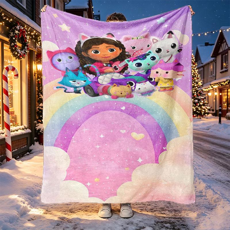 Gabby's Dollhouse Pattern Blanket for Home Decoration, Bed, Sofa, Car Travel, Camping, Suitable for All Seasons, Birthday Christmas Gift