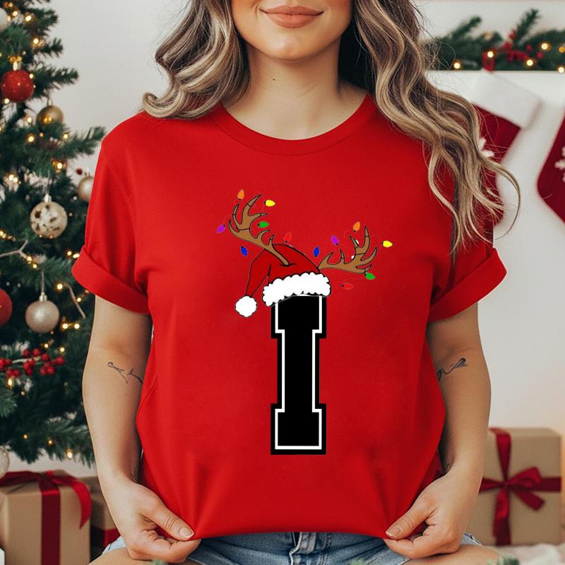 Unisexs Tshirt Christmas Alphabet Fashion Print Tshirt Short Sleeve Fashion Street Top Santa Hat Reindeer Christmas Party Top