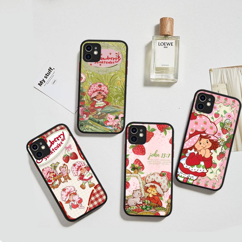 Animated Strawberrys Shortcake Phone Case For IPhone 11 12 13 14 15 16 Pro Plus X XS MAX Matte Bumper Shockproof Cover
