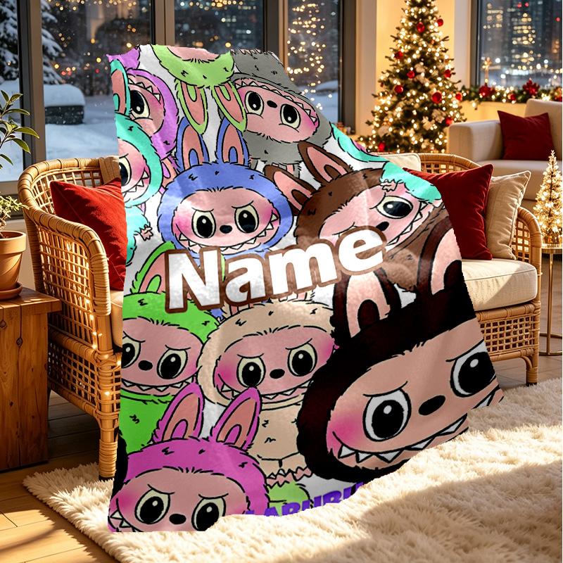 Custom Name Personalized Labubu Print Blanket, Home Decor, Bedroom, Sofa, Camping, Couch, Gifts for Birthday ChristmasEnthusiasts