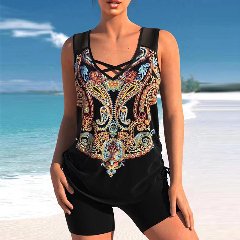 Женский купальник из двух частей с цветочным принтом, комплект танкини, сексуальный купальник, большой размер, комплект бикини, монокини, летний купальник, пляжная одежда