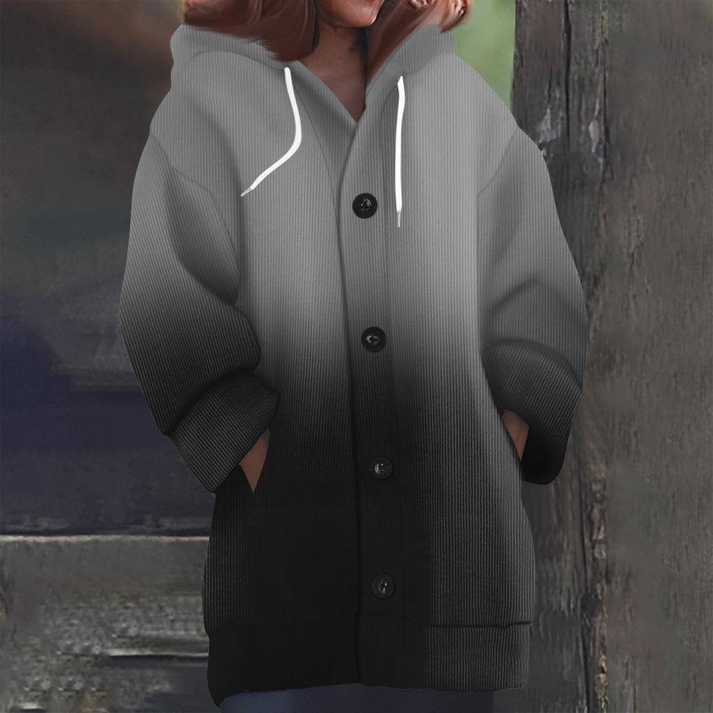 Свитшоты для женщин Вязаный свитер с длинным рукавом Принт Вязаный худи с пуговицами Кардиган Пальто