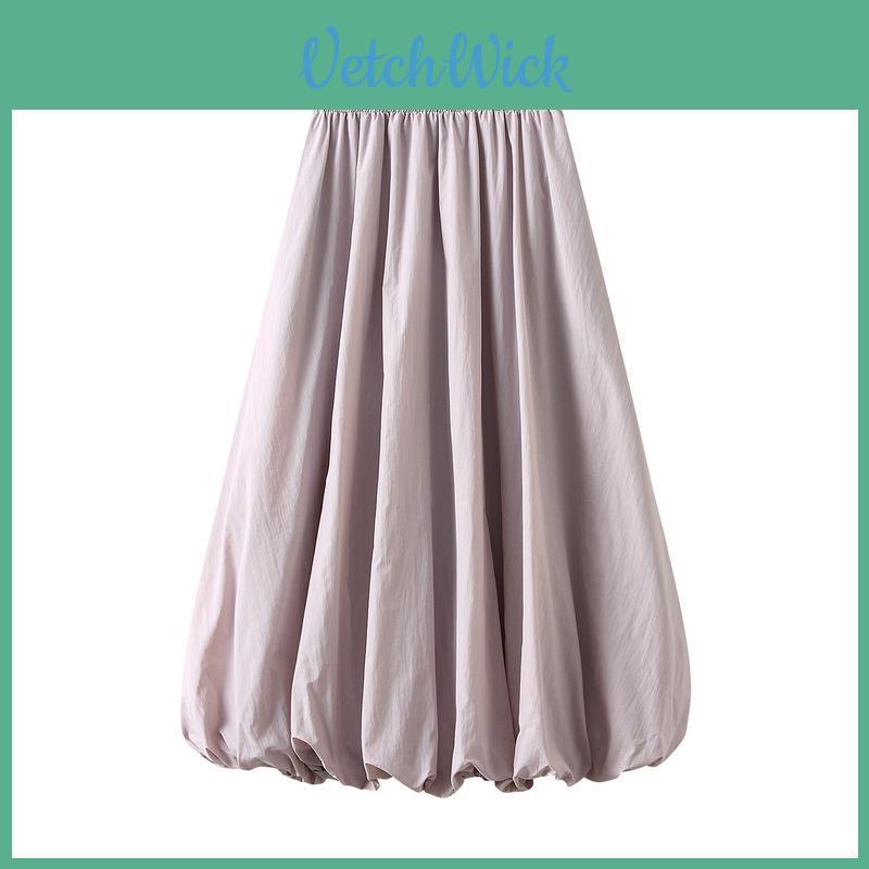 Lantern Skirt For Women With Elastic Waist Polyester Midlength Casual Style