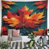 Autumn Maple Leaf on Teal Background Pattern Wall Hanging Tapestry Decorative Tapestry Home Decor for Bedroom and Living Room