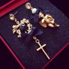Асимметричные винтажные серьги-подвески в стиле барокко с крестом и жемчугом для женщин, женские кольца в форме сердца ангела, классические длинные серьги