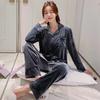 Осенне-зимний теплый пижамный комплект, женская одежда для сна, золотая бархатная домашняя одежда, однотонный пижамный костюм для сестер, женский плотный спортивный костюм