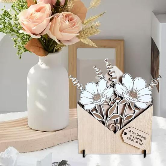Деревянная цветочная открытка с подставками Экологичный персонализированный конверт Цветочная коробка Подарок на День матери