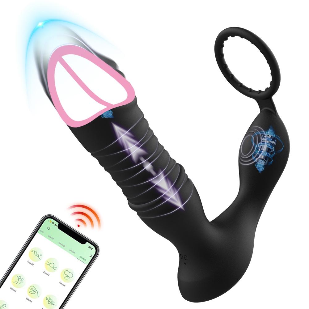 APP Пульт дистанционного управления Анальный вибратор 9 режимов пульсации Массаж простаты с кольцом для члена Дилдо Игрушка для взрослых для мужчин и пар