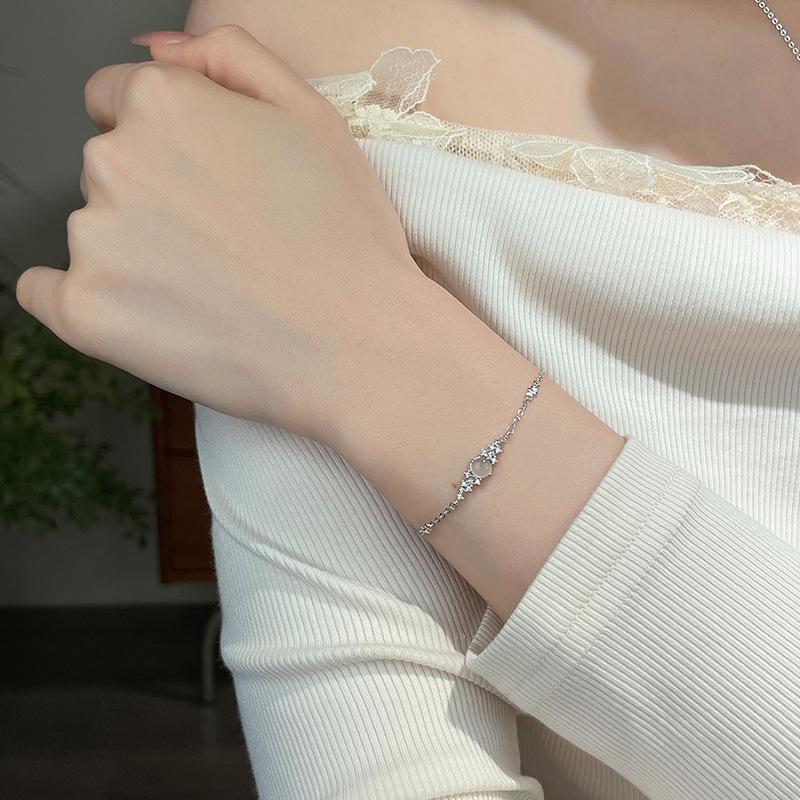 Moonlight Galaxy Bracelet 925 Sterling Silver INS White Chalcedony Bracelet Summer Light Luxury High-end Jewelry Set for Women