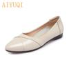 Autumn Women Flat Shoes Genuine Leather Comfortable Bottom Big Casual Loafers  Mother Shoes