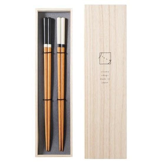NE Wakasa-nuri Chopsticks Wooden Box Haretoke Black White Made Japan Dishwasher Safe Non-Slip 2 Pairs Set NOG-297-WB-2