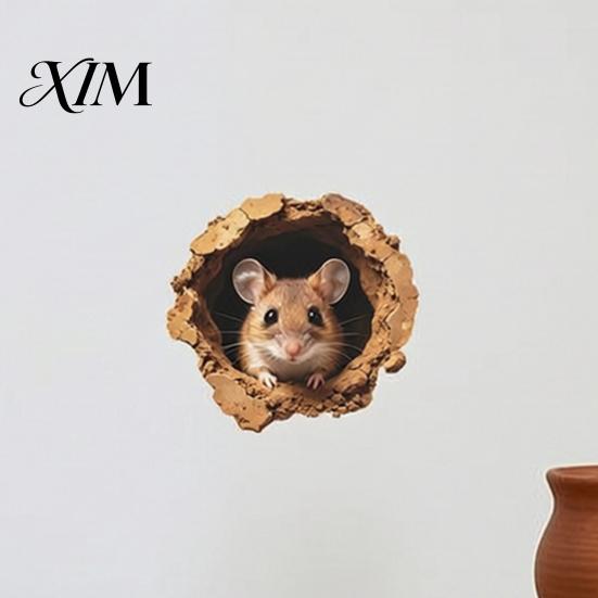 Whimsical Wall Accents 3D Realistic Mouse Hole Sticker, Cute Rat Burrow Decal, Decals Self-Adhesive Removable Decor for Kitchen Bedroom Cafe Pet