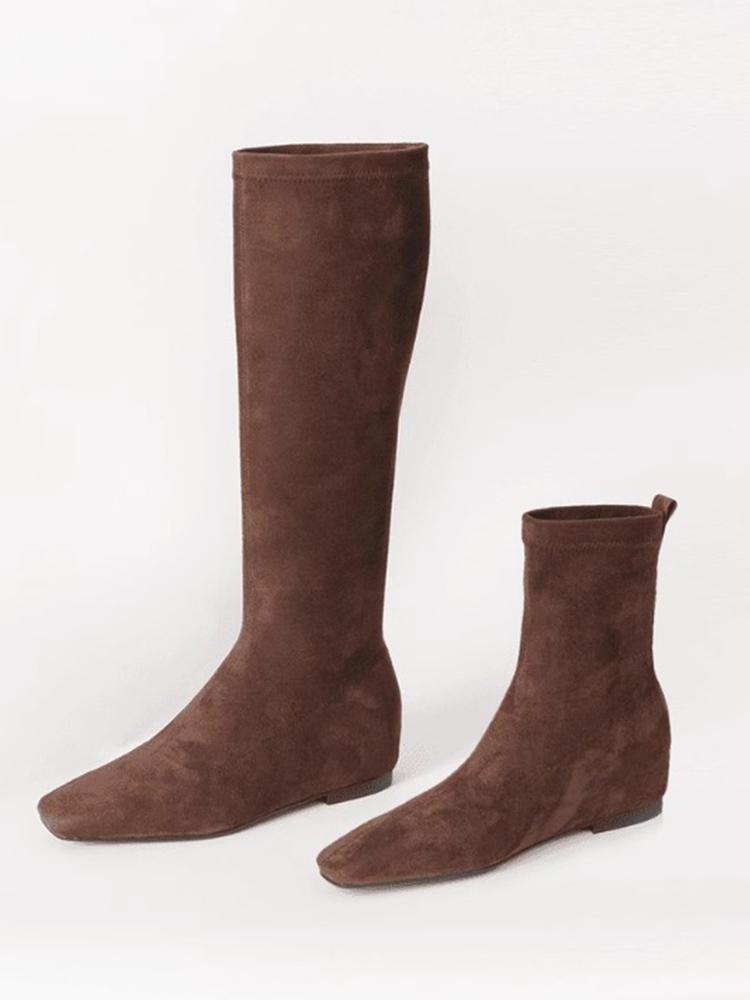 Замшевые балетки женские высокие сапоги дизайнерские туфли до колена в стиле ретро зимние новые брендовые 2025 трендовые готические классические мотоциклетные ботинки женские