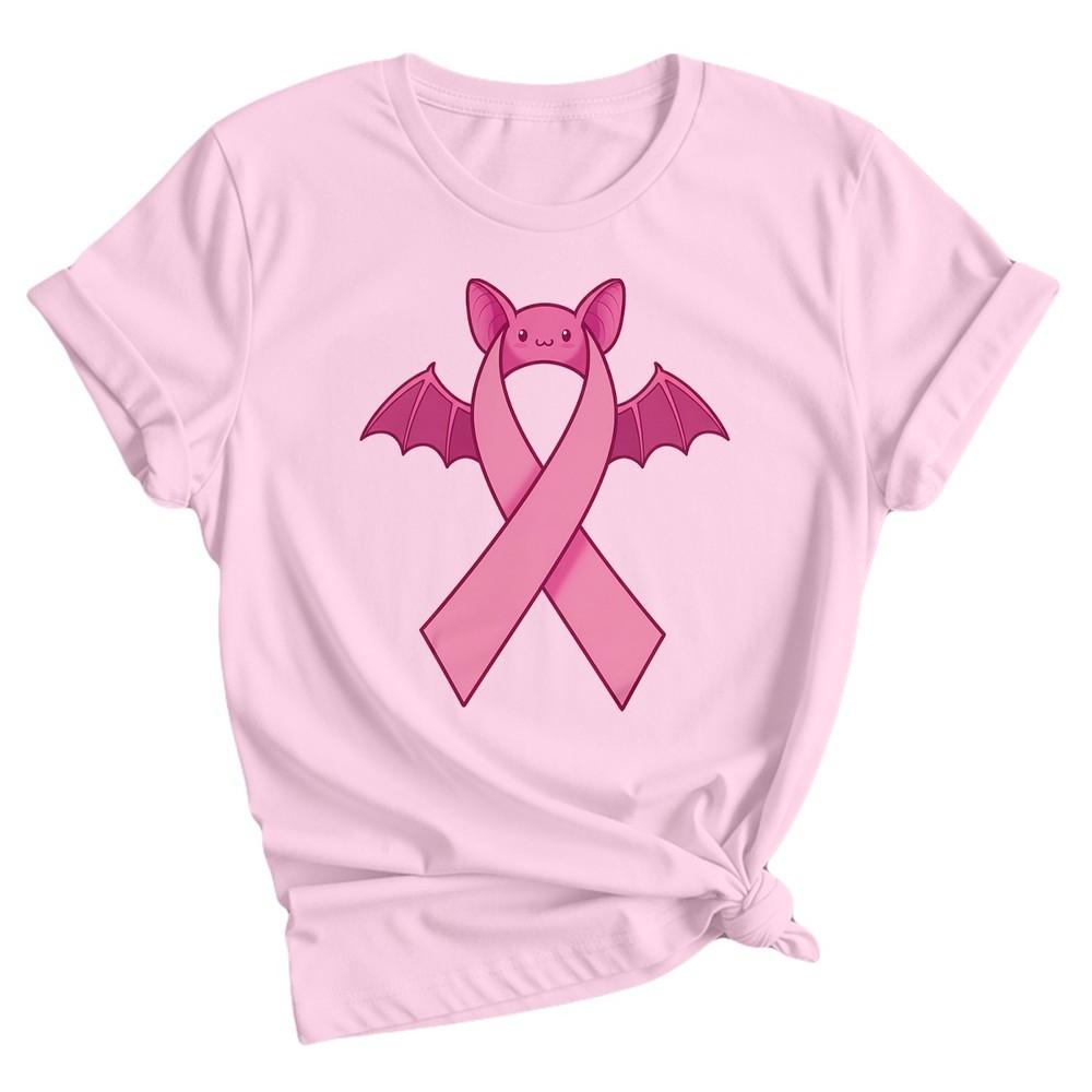 Розовая лента-летучая мышь Футболка для женщин awareness рака молочной железы Поддерживающая футболка
