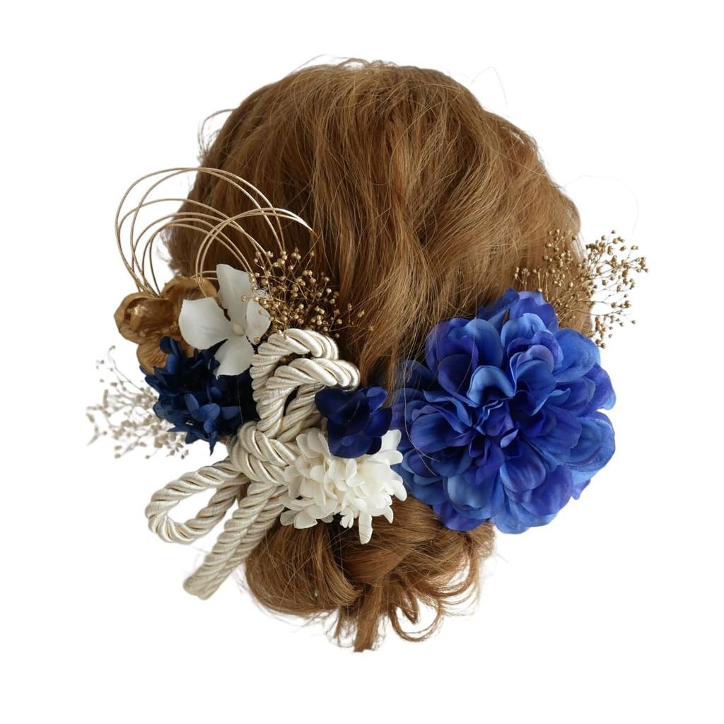 Preserved Flower Hair Braided Dahlia for and Japanese Clothing [Bria] Ornament, (Blue), Coming-of-Age Ceremonies, Graduations, Weddings,