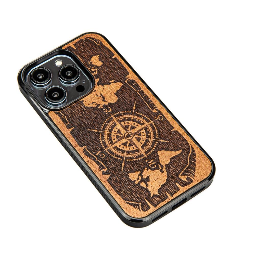Bewood Wooden Case for iPhone 14 Pro, Wind Rose, Merbau