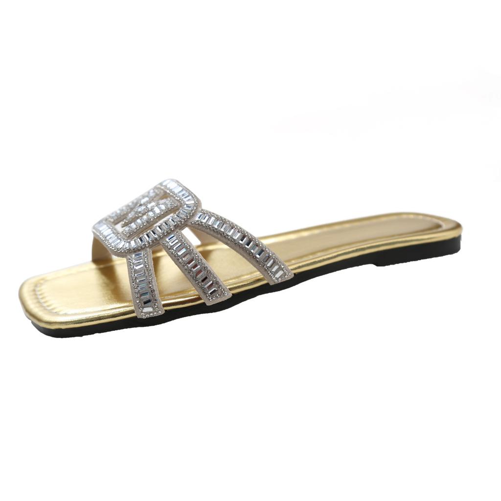 Fairy Wind Sparkling Slippers Women 2024 New Rhinestone Buckle Flip-flops Summer Dress with Beach Sandals