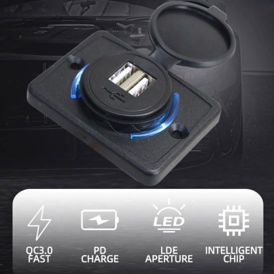 Автомобильное зарядное устройство с двумя портами и откидной крышкой, быстрая зарядка USB-зарядным устройством для автофургонов, телефонов, планшетов, лодок, квадроциклов, универсальная зарядная станция для транспортных средств на 12–24 В