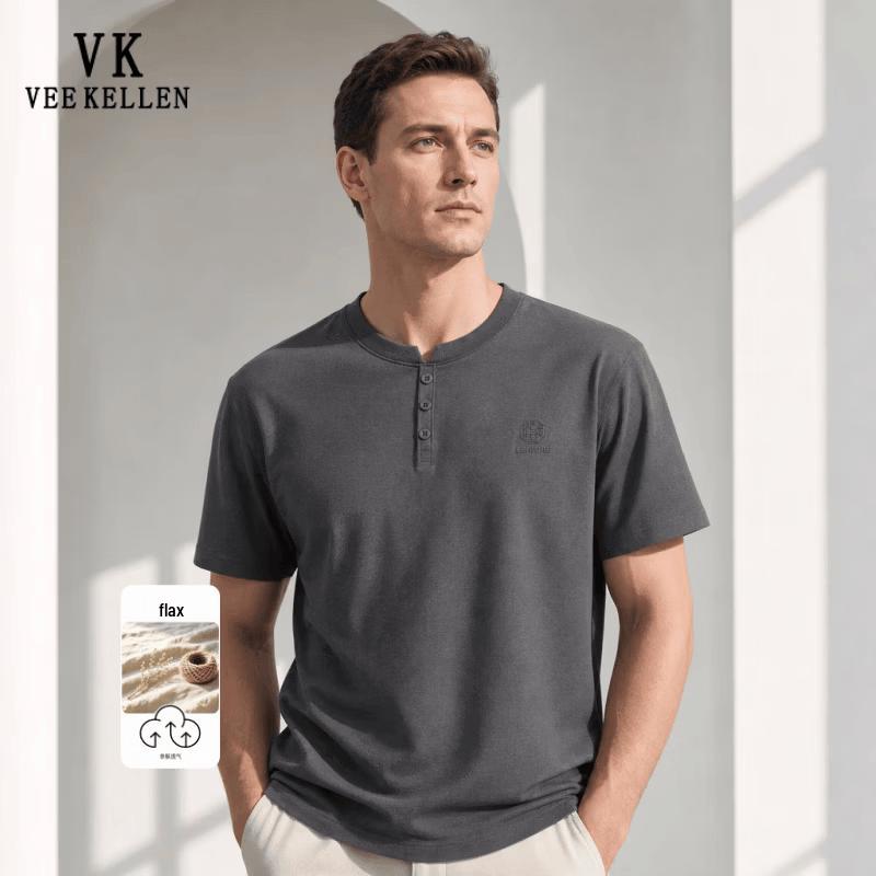 Мужская дышащая футболка с коротким рукавом VEE KELLEN из смесовой льняной ткани