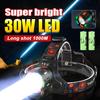 Strong Power Headlight 30W LED Rechargeable Headlmap Fluorescent Light Ultra Powerful Head Flashlight Zoomable Lantern Night Fishing