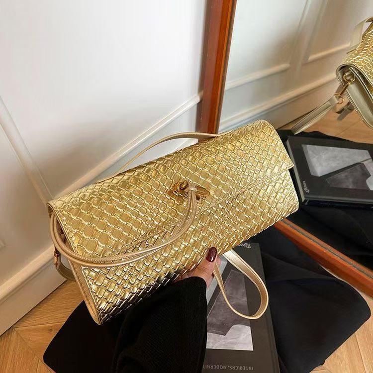 Women's Crossbody Woven Baguette Clutch - Fashionable Accordion Evening Shoulder Bag