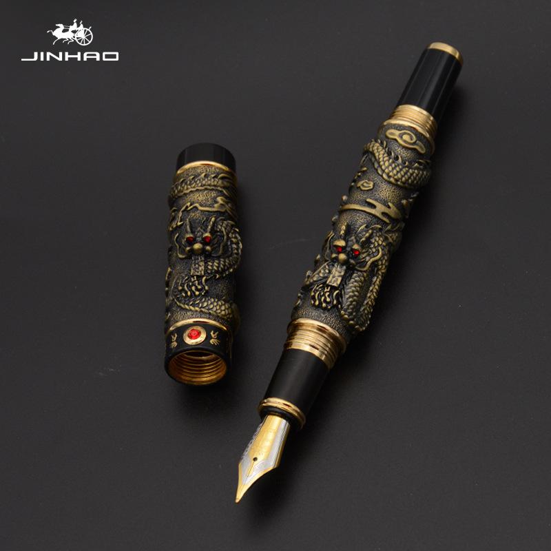 JINHAO Двойные Драконы Играющие с Жемчужиной Ретро Перьевая Ручка Классическая EF/F/M Коллекционная Письменная Канцелярия Офисные Школьные Принадлежности
