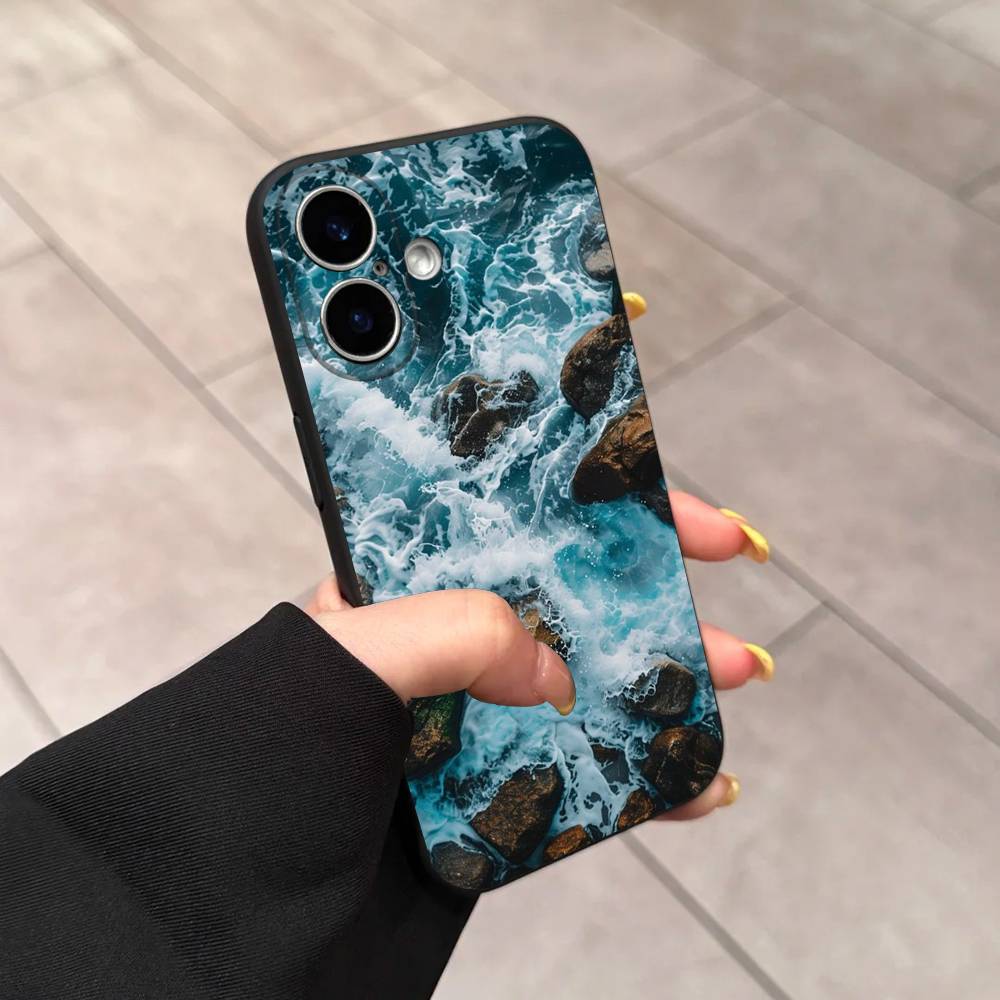 Чехол для телефона Синее Море Океанские Волны Для iPhone 17 16 15 14 13 12 11 Pro Max Plus Mini Мягкий Силикон Черный Ударопрочный ТПУ
