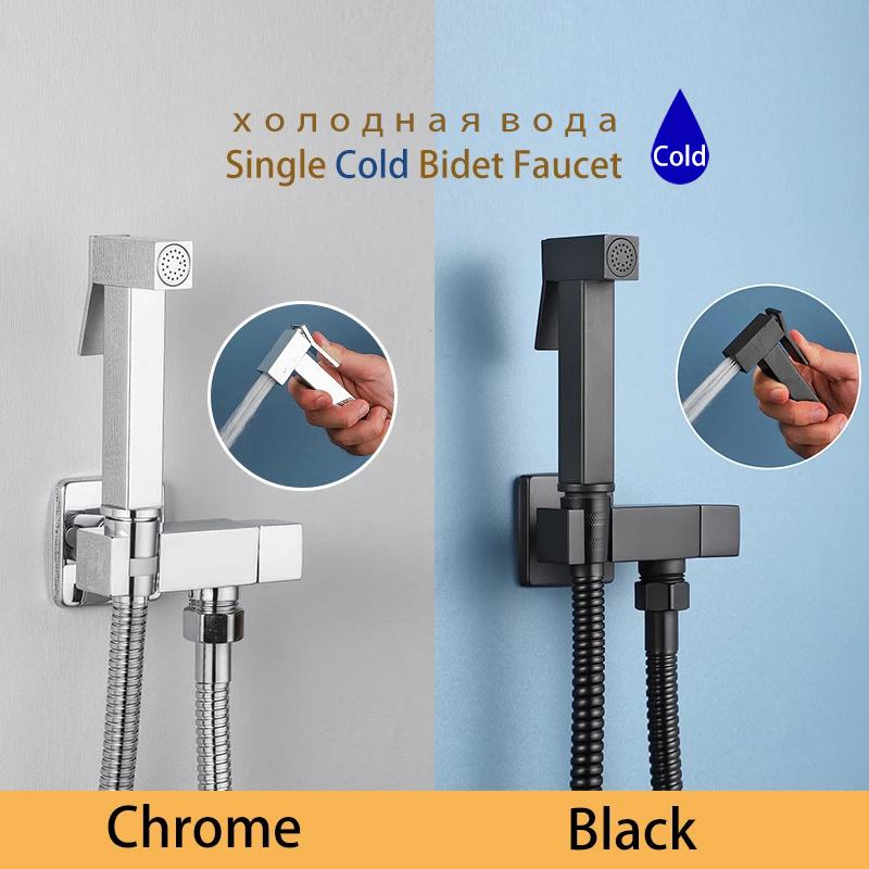 Латунный смеситель для биде, одиночный кран для холодной воды, ручной душевой набор для биде, распылитель для унитаза, распылитель Shattaf, гигиенический душ, черный