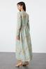 Women's Style Hijab Dress Mint Floral Linen Look Woven Dress