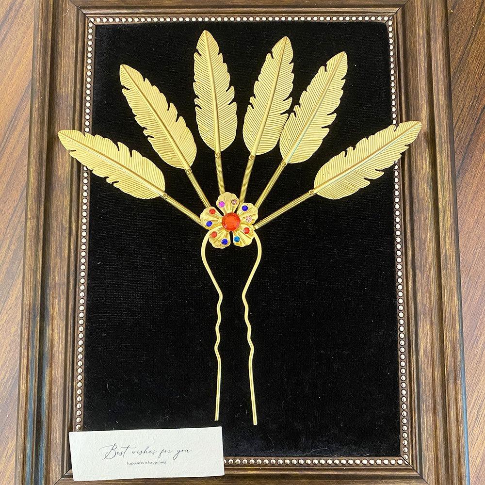 Flower Thai Hair Sticks Rhinestone Gold Hair Fork Antique Ethnic Style Hair Accessories  Hanfu