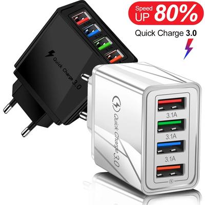 Зарядное устройство с 4 USB-разъемами ЕС и США, быстрая зарядка 3,0 для адаптера телефона для iPhone 14 Pro Max, портативного настенного мобильного зарядного устройства для планшета