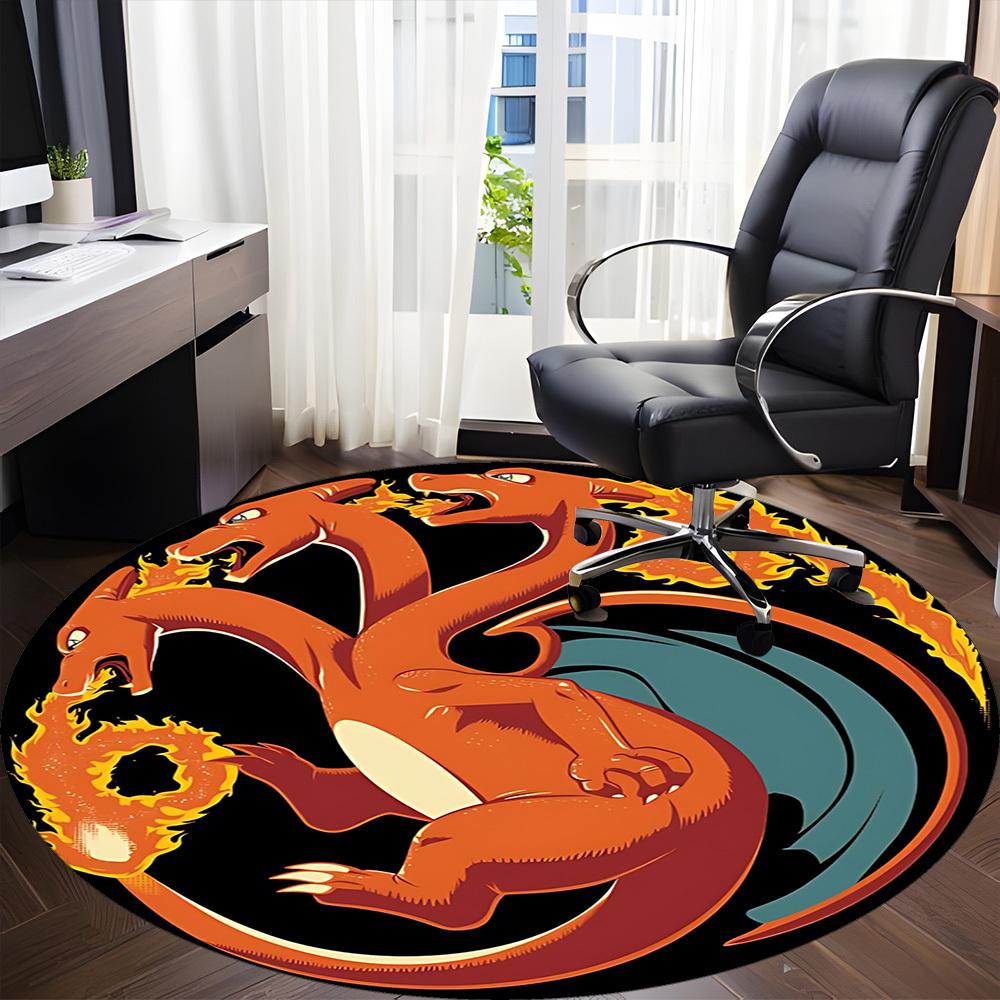 1PC Dragon Fire, Pokémon Office Round Rug, Non-slip, Soft and Durable Office Rug for Interior Decoration, Perfect for Office yy250915099