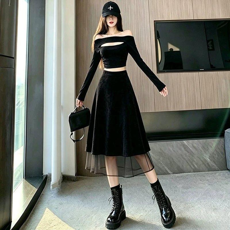 Women's Retro Skirt: High-Waisted Tulle A-Line Skirt for Fall/Winter