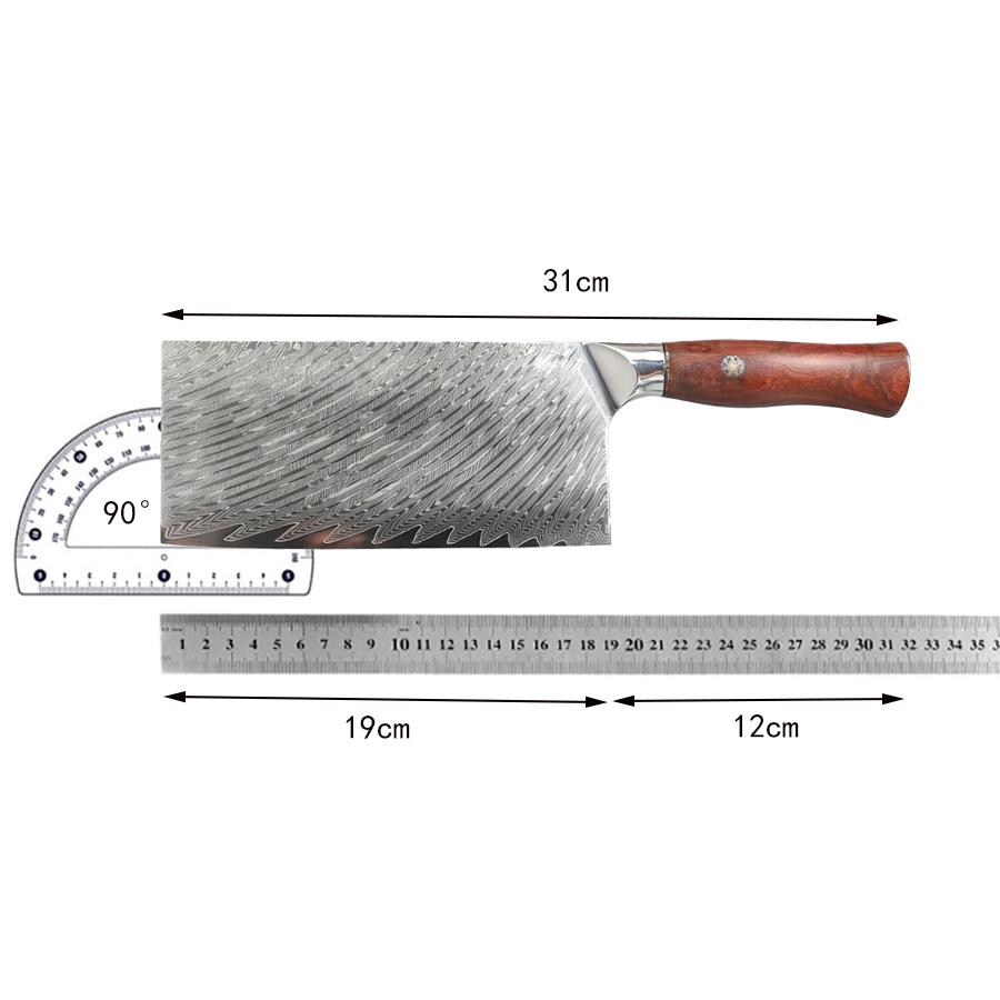 7.5 Inch Chinese Chef Knife 67-layer Damascus 10Cr15Mov Steel Blade Rosewood Handle Slicing Vegetable Cleaver Meat Kitchen Knife