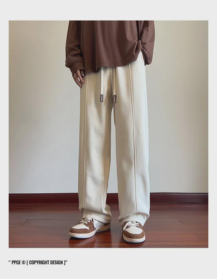 Men's Soft Velvet Wide-Leg Sweatpants: Versatile High Street Style for Autumn and Winter.