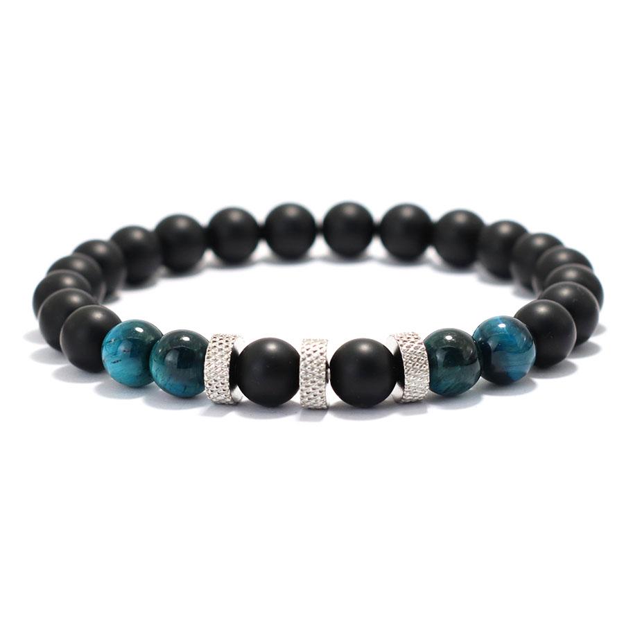 Stylish Men Bracelet 8mm Natural Volcanic Blue Howlite Tiger Eye Stone Beaded Braclet Retro String Braslet Casual Accessories