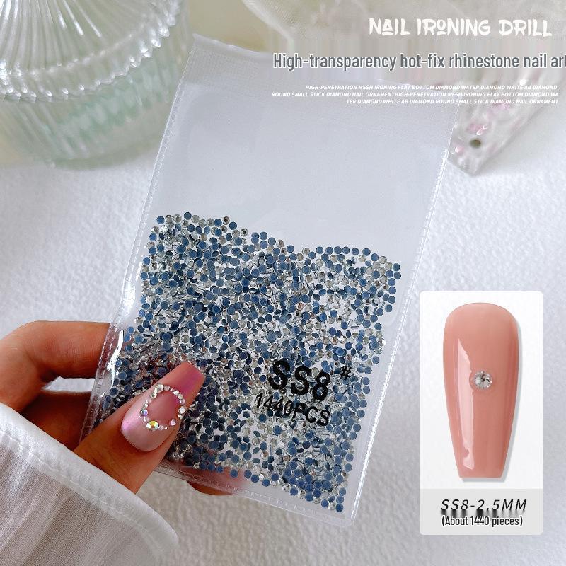 1440-Piece Aurora White AB Transparent Round Nail Art Rhinestones - Non-Fall-Off Flatback Glass Diamonds