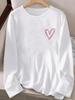 Women's Simple Heart Pattern Print Casual Round Neck Long Sleeve T-Shirt 90s All Seasons Graphic Tees Tops Clothes Female Outfit