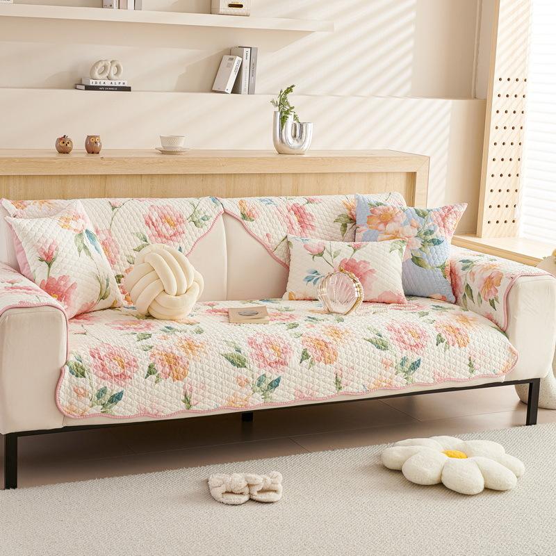 Pastoral Ins Wind Cotton Sofa Cushion, Four-Season Universal Non-Slip Seat Cushion, Leather Wood Sofa Cover, Cover Towel, Cover Cloth