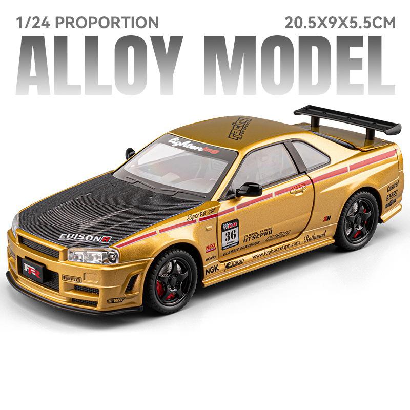 1:Масштаб 24 GTR-S15 GTR-R34 Спортивный Автомобиль Модель Игрушка Колесо Рулевое Управление Двери Открываются Высокая Симуляция Модели Транспортных Средств Коллекционный Предмет