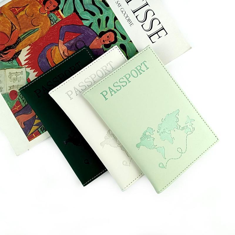PU Leather Passport Holder with Map Design and Single Edge Sewing