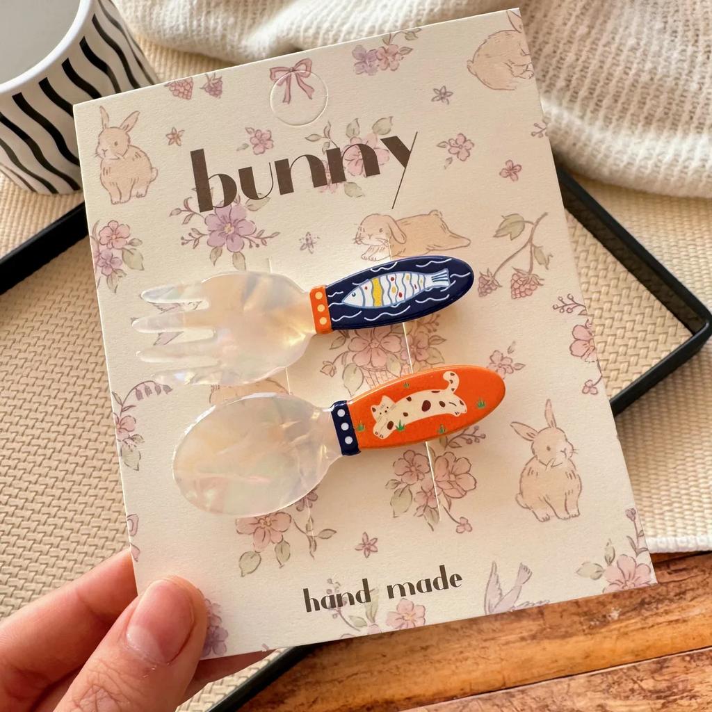 2 шт. заколки для волос с изображением мультяшного кролика для детей, цветные акриловые забавные заколки для волос в виде животных, аксессуары для волос для девочек