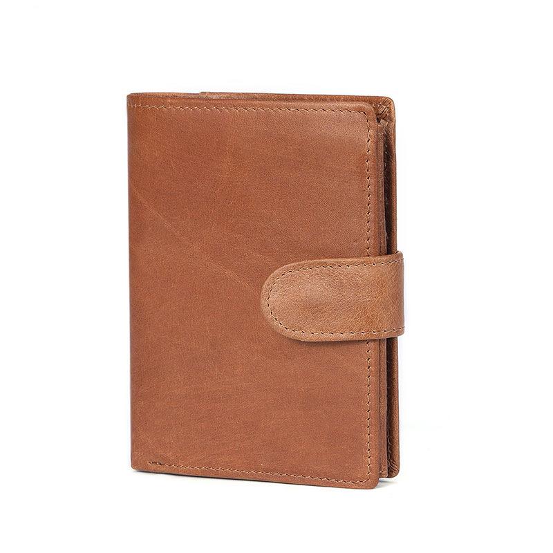 Short Men's Leather Card Holder with RFID Blocking Multi Slot Retro Casual Genuine Leather Handheld Wallet for Men Large Capacity