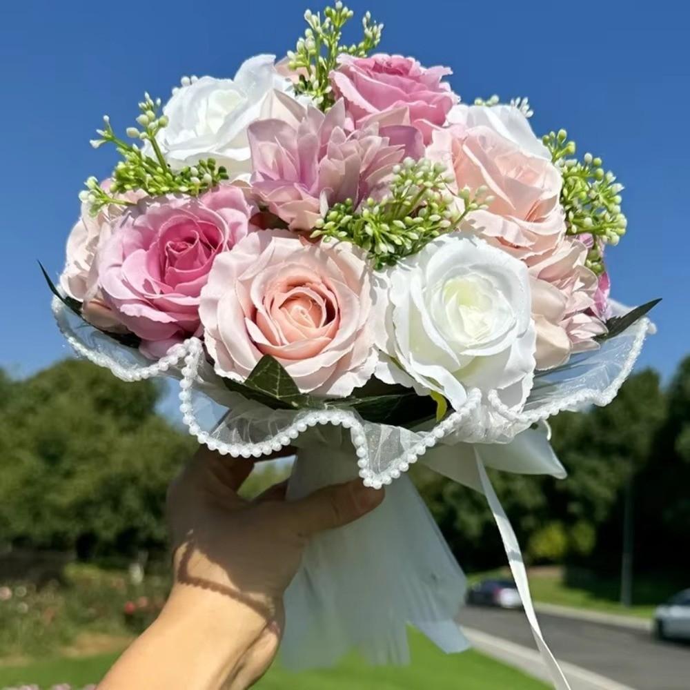 Exquisite Bridal Bouquet Baby's Breath White Rose Bouquet  Bride Accessories