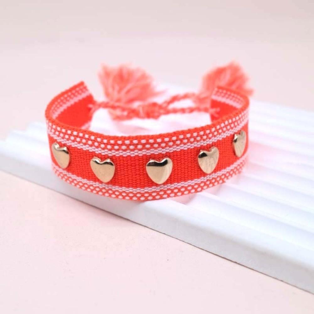 Heart Charm Handcrafted Wristband Handwoven Heart Charm Bracelet Tassel Wristband Daily Wear