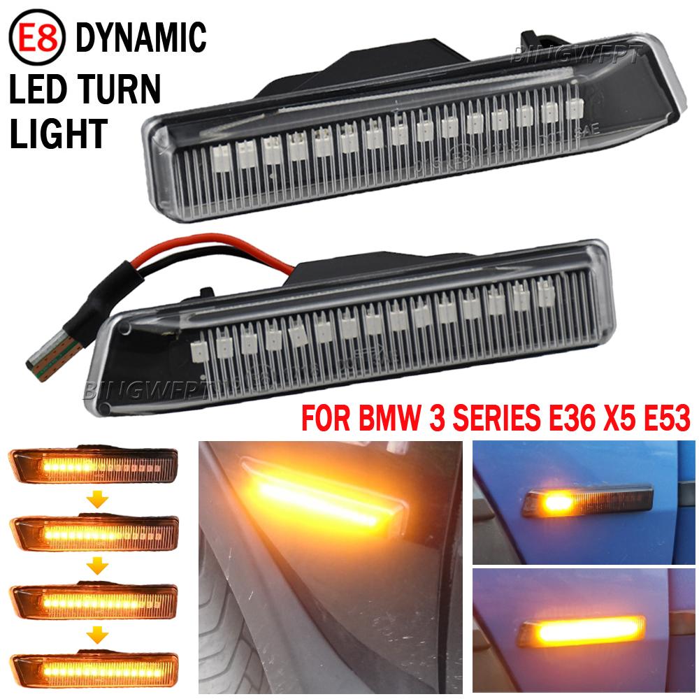 2pcs Flowing Dynamic LED Turn Signal Lights Side Marker Indicator Blinker For BMW X5 E53 1999-2006 E36 63132492179 63137164491